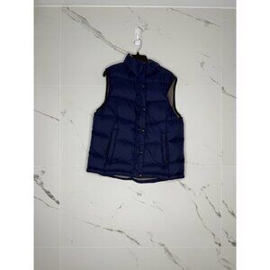 LL Bean Womens Medium Goose Down  Puffer Vest Navy Blue Full Zip Snaps Utility